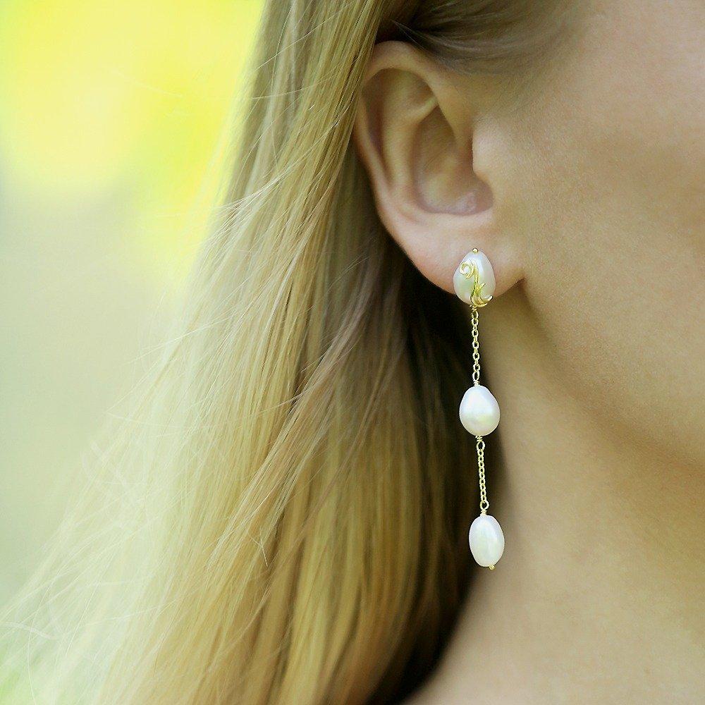 Serafina Three Pearl Drop Earrings