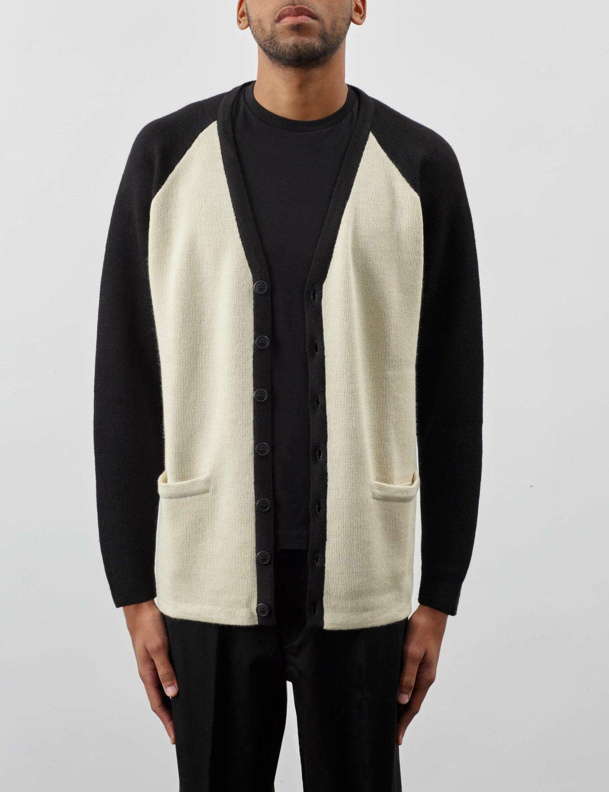 Letterman Raglan Cardigan Ecru Black