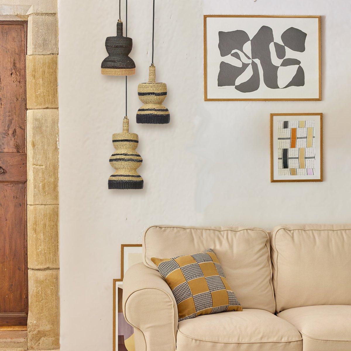 2-Tier Handwoven Straw Lamp