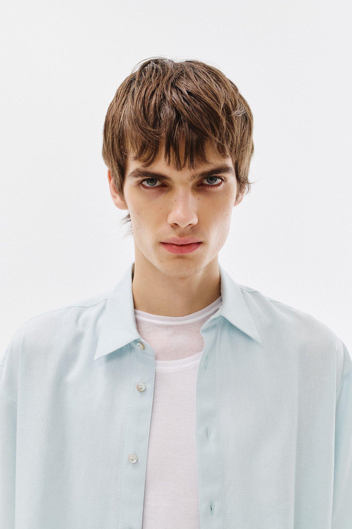 Shirt Short Sleeve Cotton-Linen Blend, Mint