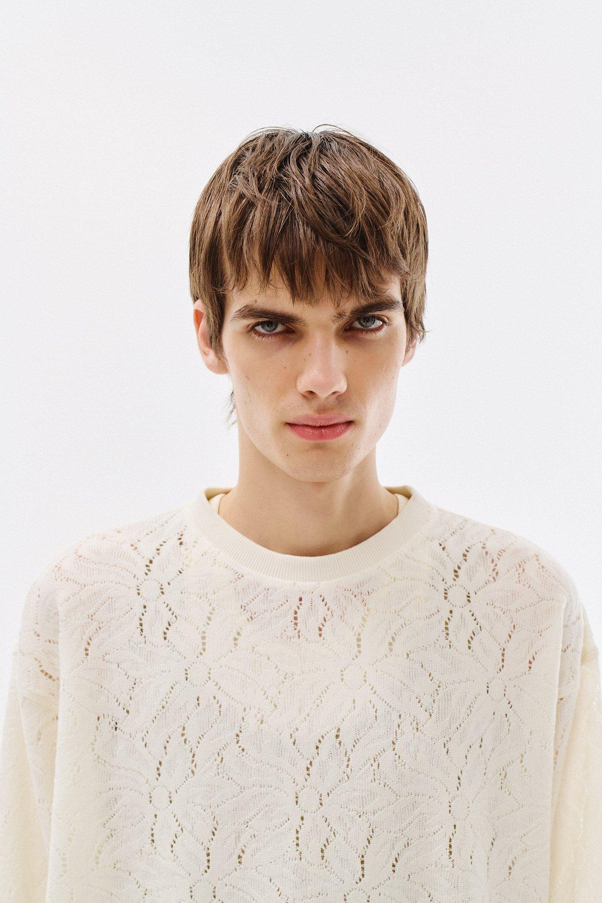 Sweater Knitted Floral, Off-White