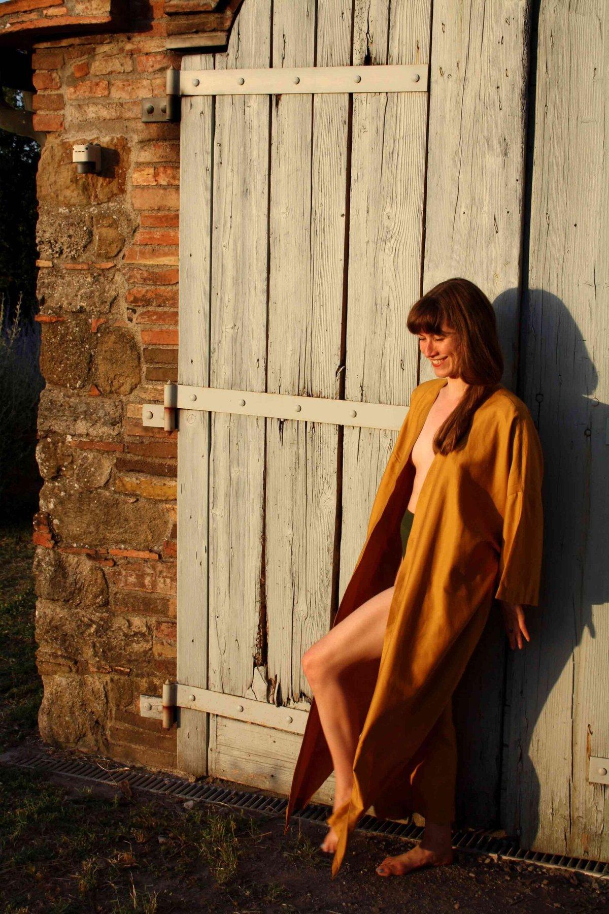 Curry Cotton Satin Kimono