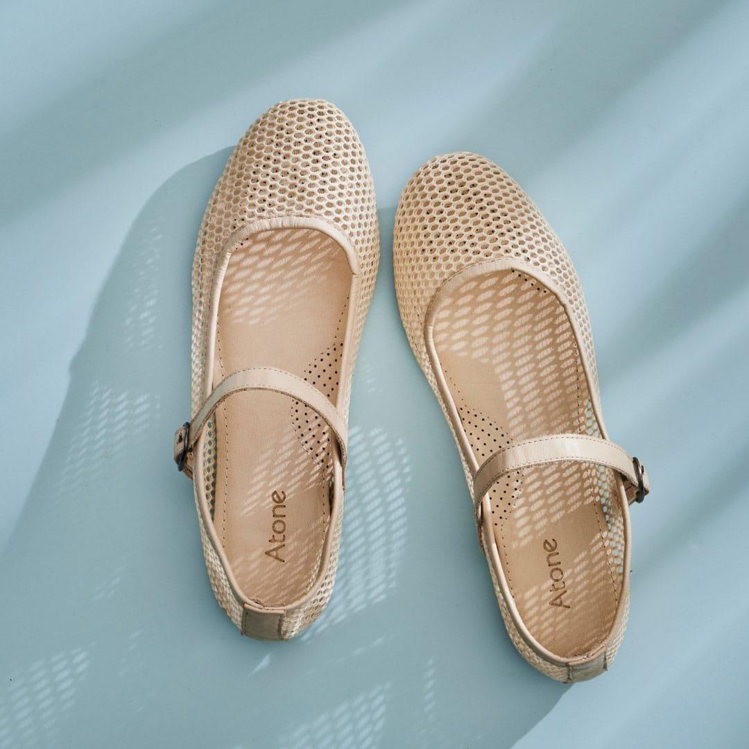 Mary Jane Ballerina Off White Mesh