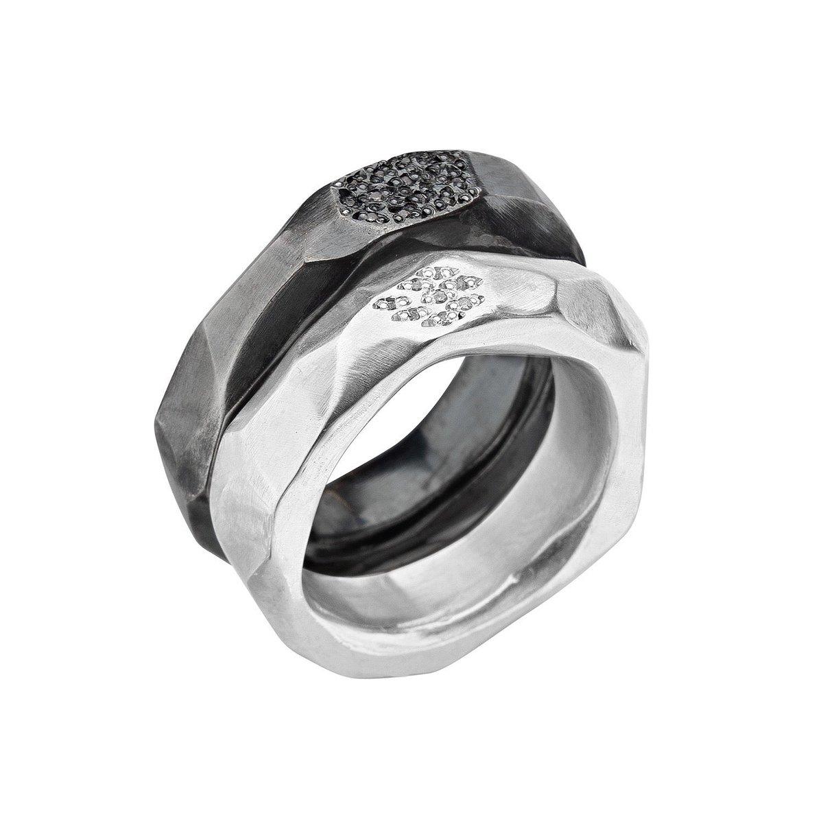 Multi Faceted Oxidised Diamond Ring