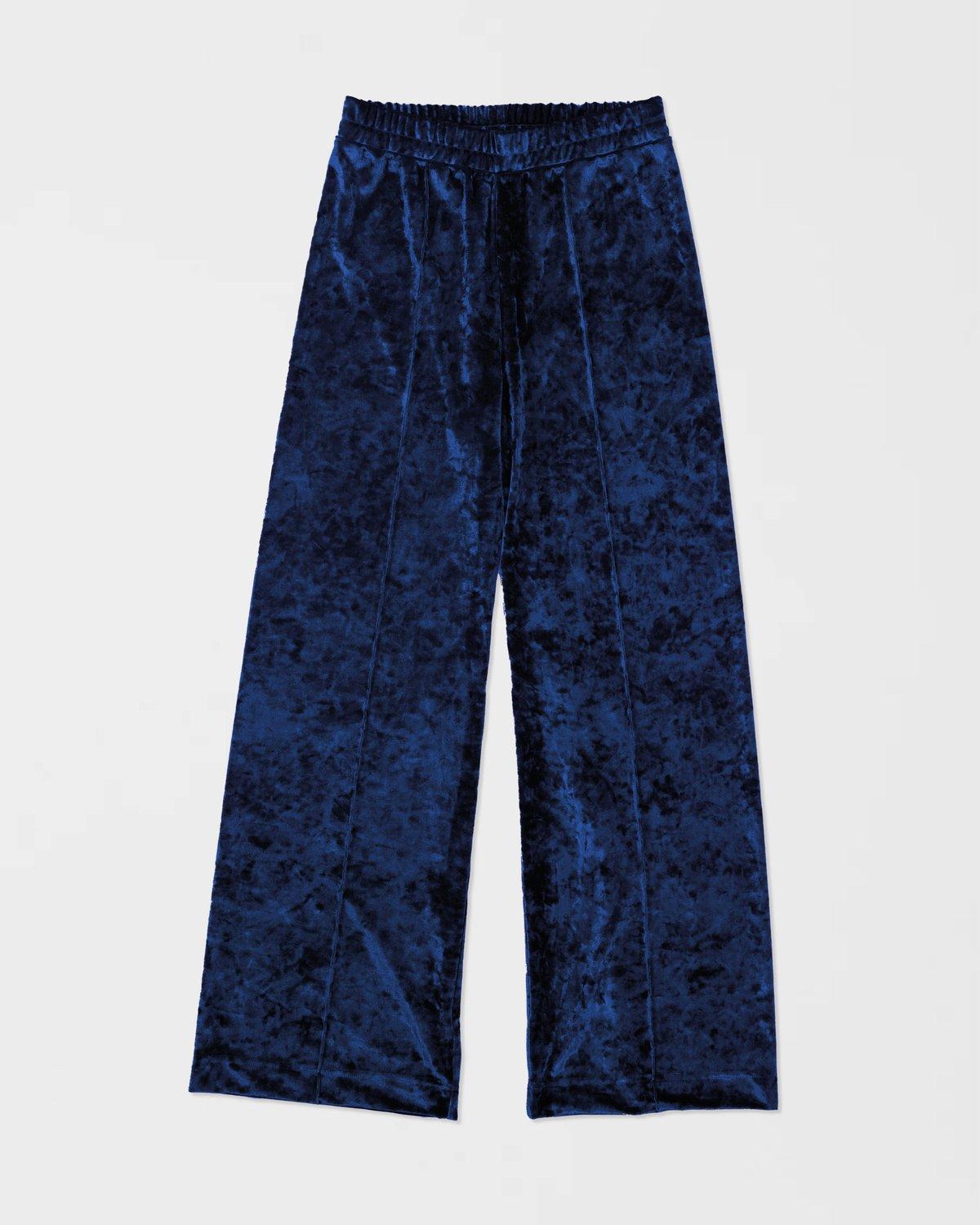 Crushed Velvet Top-Stitched Pants