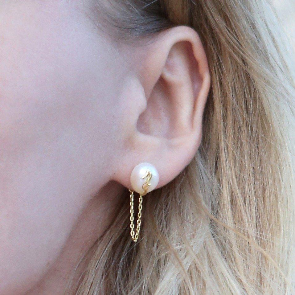 Patsey Pearl Chain Stud Earrings