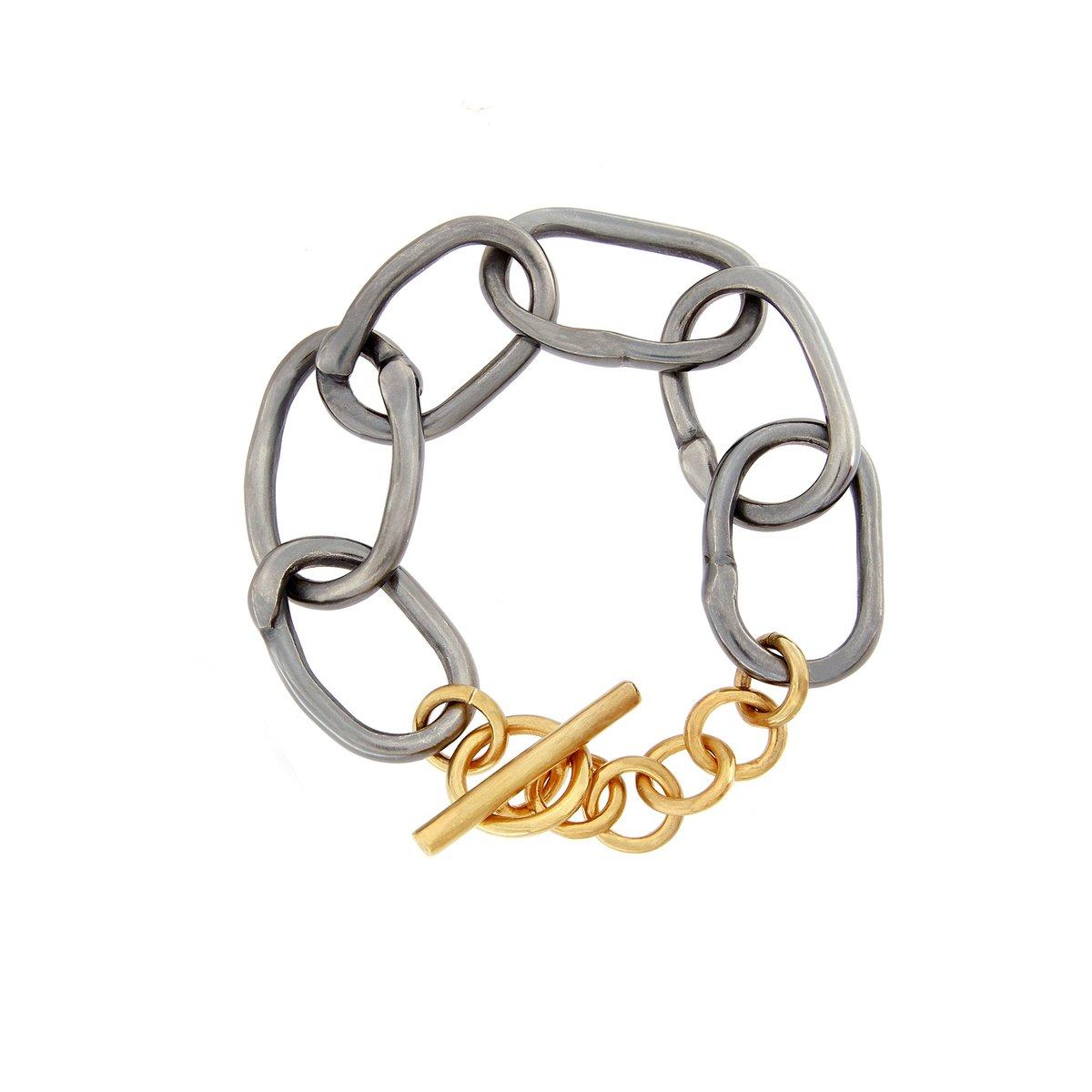 Oxidised Silver T Bar Chain Bracelet