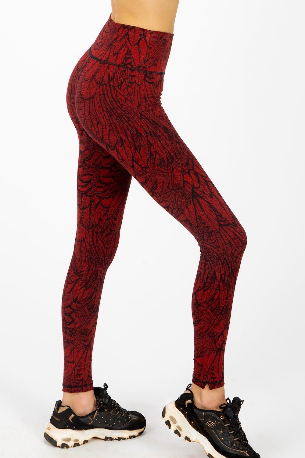 Feather Leggings - Red Black